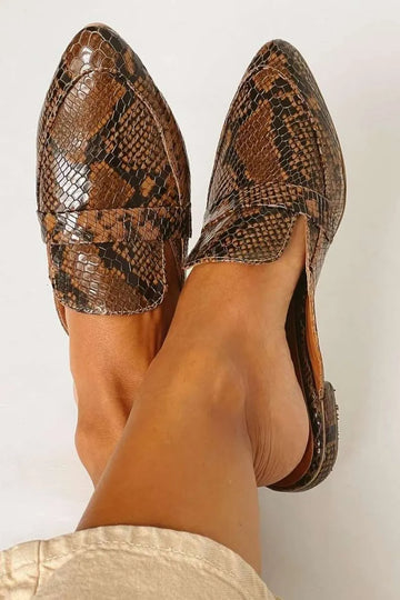 Faux Leather Snake Print Pointy Loafers