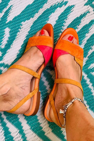 Colorblock Irregular Patchwork Round Toe Orange Sandals