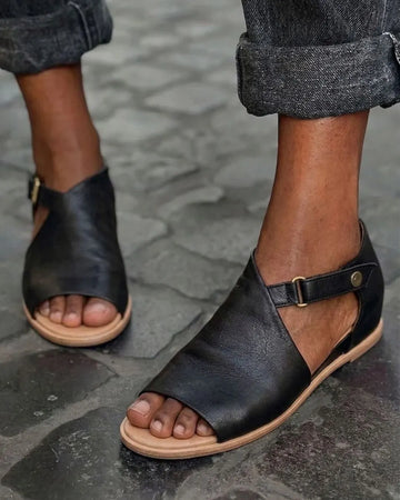 Classic Black Buckle Strap Open Toe Summer Sandals