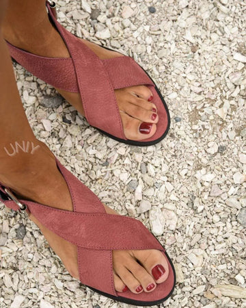 Pink Suede Criss Cross Straps Flat Ankle Strap Sandals
