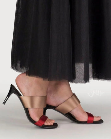 Chic Satin Colorblock Peep Toe Strappy Stiletto Heel Sandals